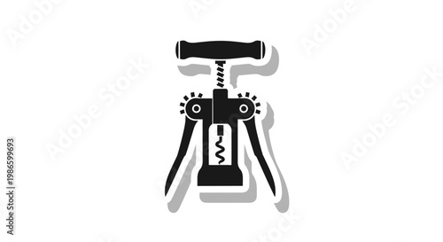 Black Corkscrew with Shadow, Isolated on White Background