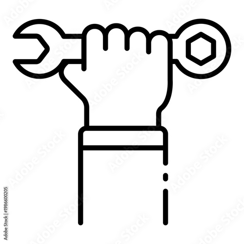 hand fist icon. fist gripping wrench tool. worker strength and labor power. Labor day