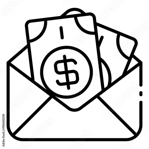 paycheck icon. envelope with dollar coin inside. salary and wage payment. finance and employment