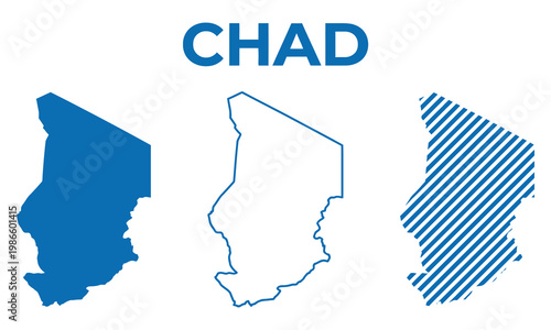 A flat vector illustration of the map of Chad in different styles