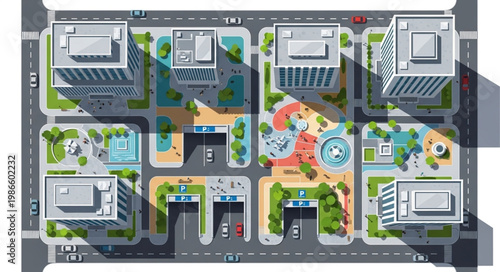 Aerial View of a Modern Urban Residential Complex with Green Spaces.