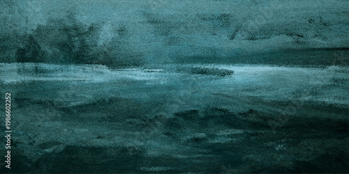 Dark storm clouds over the river and lake create abstract blue waves as rain drops fall onto the deep night water under a moonlit sky