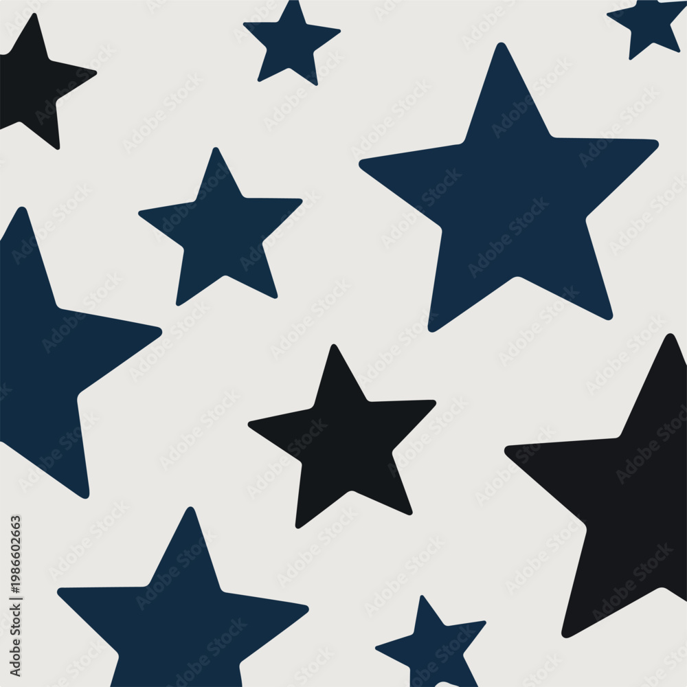 Obraz premium A pattern of black and navy blue stars on a light gray background