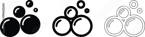 Professional Bathing and Skincare Product Illustration Symbols, Black and White Sparkling Water Bubble Silhouettes, vector, illustration, silhouette.