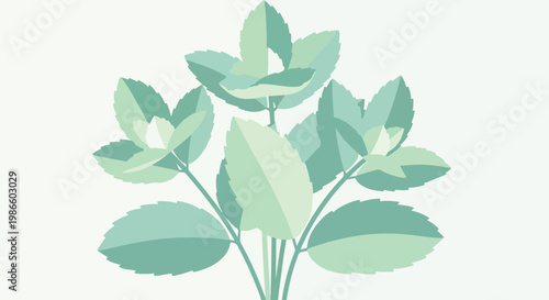 A stylized illustration of green leaves on stems