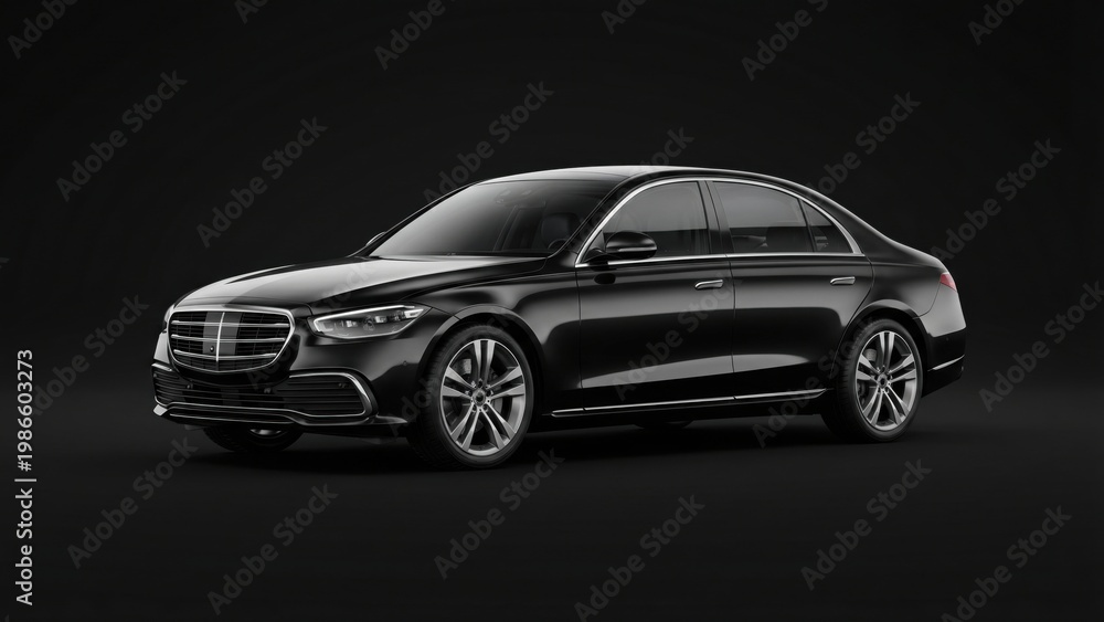 Fototapeta premium Black luxury sedan car. Symbol of success and high status. Elegant design.
