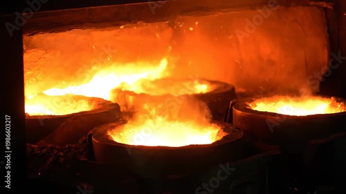 Molten Metal Pouring in Industrial Foundry Furnace