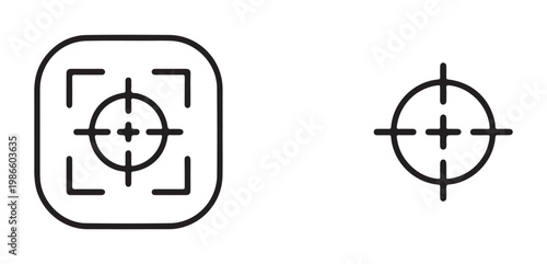 Focus square and crosshair target icon set representing camera focus and aiming system for photography.