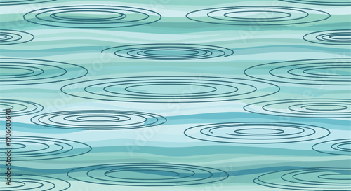 A pattern of concentric circles on wavy blue lines