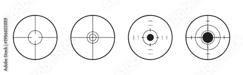 Circular crosshair reticle collection with minimalist sight designs for precision optics and targeting equipment.