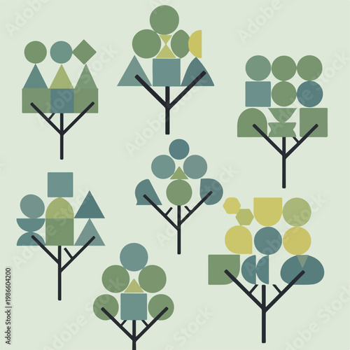 A pattern of trees made from shapes