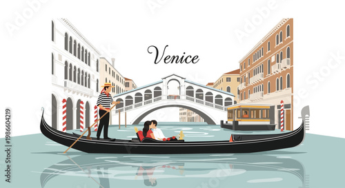 Romantic Gondola Ride Through Venice with Rialto Bridge