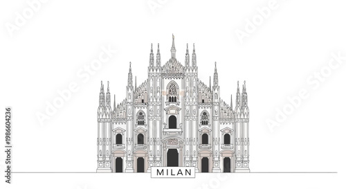 Milan Cathedral Facade - Minimalist Line Art