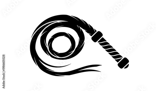 Leather whip icon vector black silhouette coiled whip isolated on white