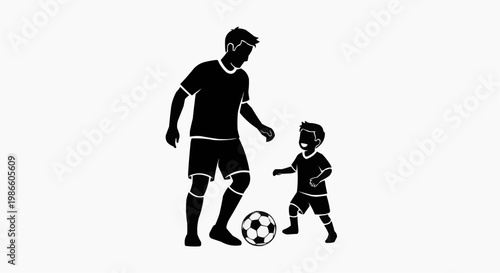 Father and Son Playing Soccer Silhouette