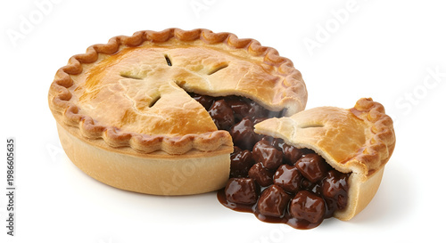 Delicious homemade cherry pie sliced open.