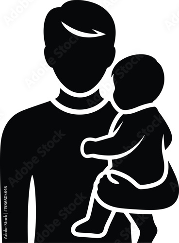 Silhouetted icon of a father tenderly holding his baby in his arms