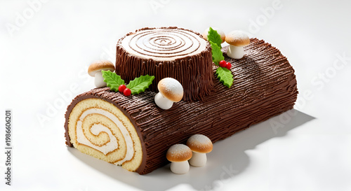 Chocolate Yule Log Christmas Dessert.
