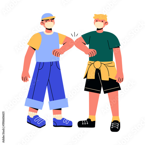 Two cute boys doing elbow bump