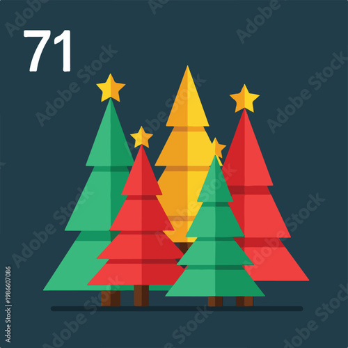 A group of colorful Christmas trees