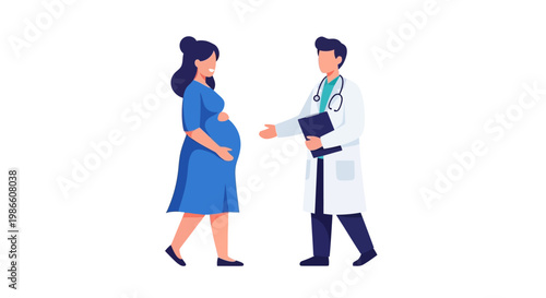 Illustration of an Expecting Mother, pregnant woman Consulting with a Healthcare Professional for Prenatal Care, Highlighting Support and Guidance for a Healthy Pregnancy Journey