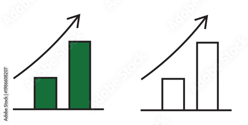 A graphic illustration of two bar charts with arrows indicating growth and progress