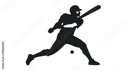 This engaging vector silhouette depicts a skilled baseball player in the vigorous follow-through of a powerful swing, with the ball visible just past the bat, suggesting a successful hit.