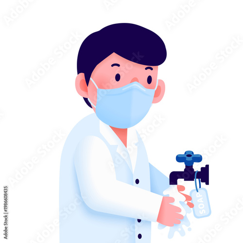 Doctor wishing hands with soap