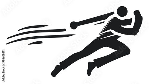 This dynamic vector silhouette depicts a determined runner in full sprint, characterized by expressive motion lines trailing behind, symbolizing incredible speed, raw energy, and athletic prowess.