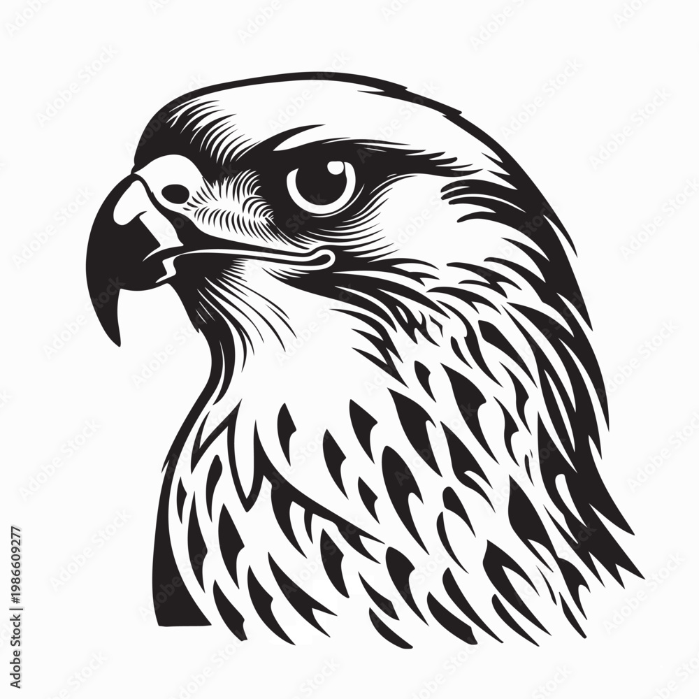 Fototapeta premium Powerful Falcon Head Vector Illustration On White Background