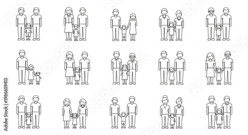 Collection of Simple Family Figures in Sketch Style.