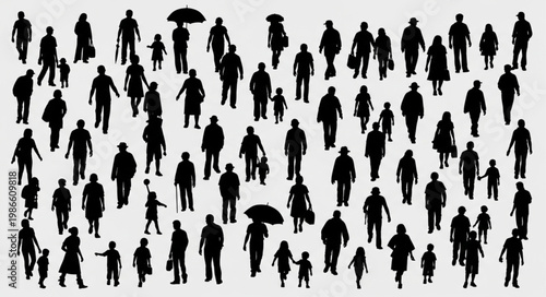 Diverse Crowd of People Silhouettes Walking Together.