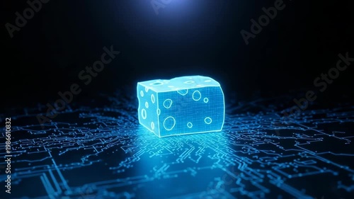 Glowing Digital Cheese Hovering Over Circuit Board Technology Circuitry Elements Form The Background Data Innovation For Abstract Concept Visual