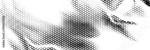 Fading triangle halftone texture gradient pattern. Abstract diagonal geometric background. Tech mosaic triangular halfton gradation. Vector vanishing corner arrow wallpaper for banner, booklet, poster