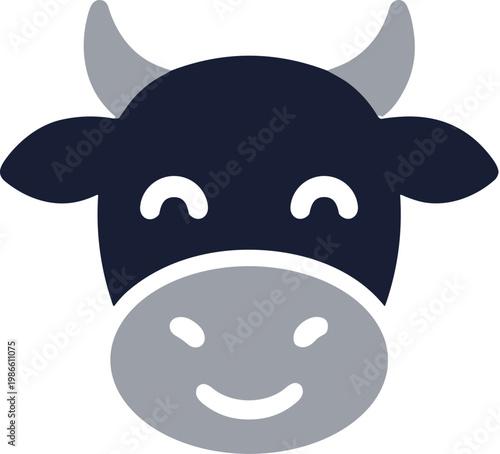 Simple Flat Cow Head Face Icon Livestock Animal Illustration