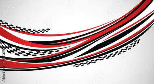 Abstract Red Black White Racing Stripe Pattern with Checkered Flags.