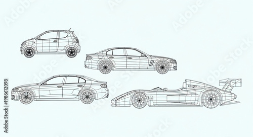 Collection of Car Silhouettes and Sketches.