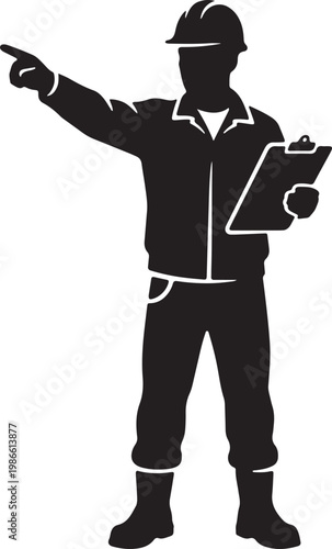 vector of a foreman holding a clipboard and pointing decisively forward