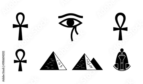 Egyptian icon collection vector ancient symbols silhouette isolated on white background