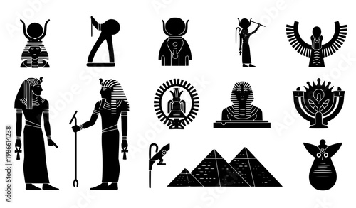 Ancient Egyptian silhouettes vector set historical symbols isolated on white