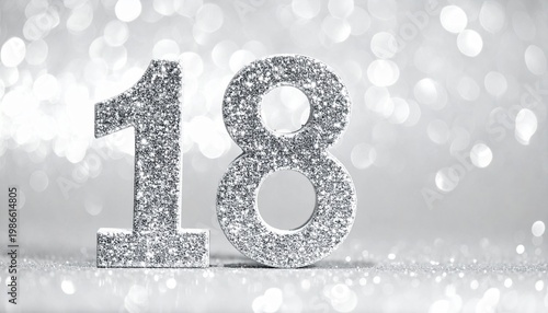 Number 18 Silver Glitter – Celebration, Date or Anniversary Background