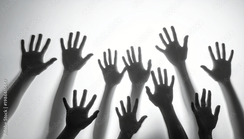 Fototapeta premium Creepy Hand Shadows with Long Fingers Reaching in Dark Backlight