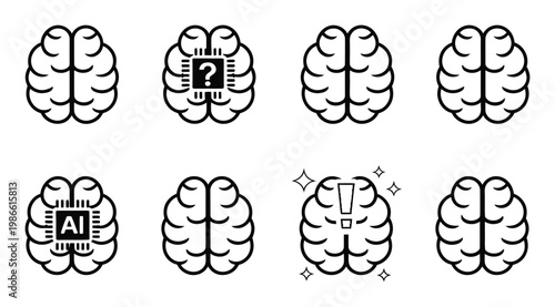 Collection of Brain Icons Representing AI, Questions, and Ideas