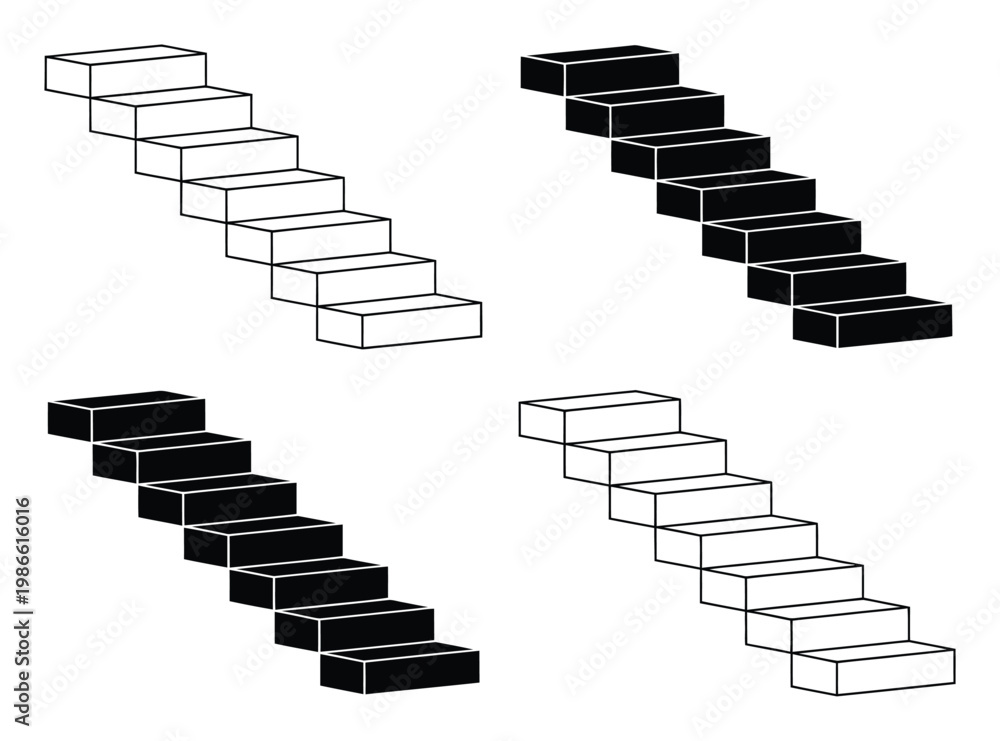 Obraz premium Four Sets of Stairs: Two Black, Two White, Arranged in a Grid