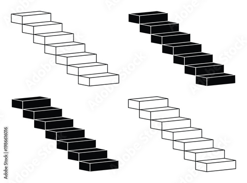 Quadro em tela Four Sets of Stairs: Two Black, Two White, Arranged in a Grid
