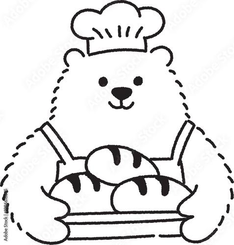 Cute Bear Baker Holding Bread Cartoon Illustration
