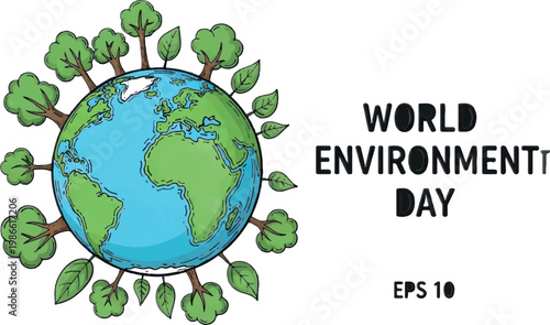 World Environment Day, eco globe icon, green earth illustration, vector EPS 10