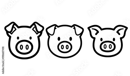 Minimal pig face icon black white bold line vector
