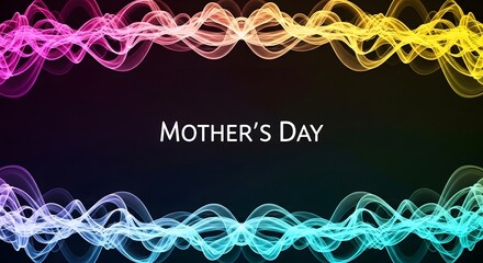 Mothers day greeting card design with colorful abstract smoke wave borders