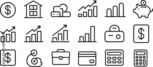 20 finance icons, business symbols, money graphics, financial illustrations